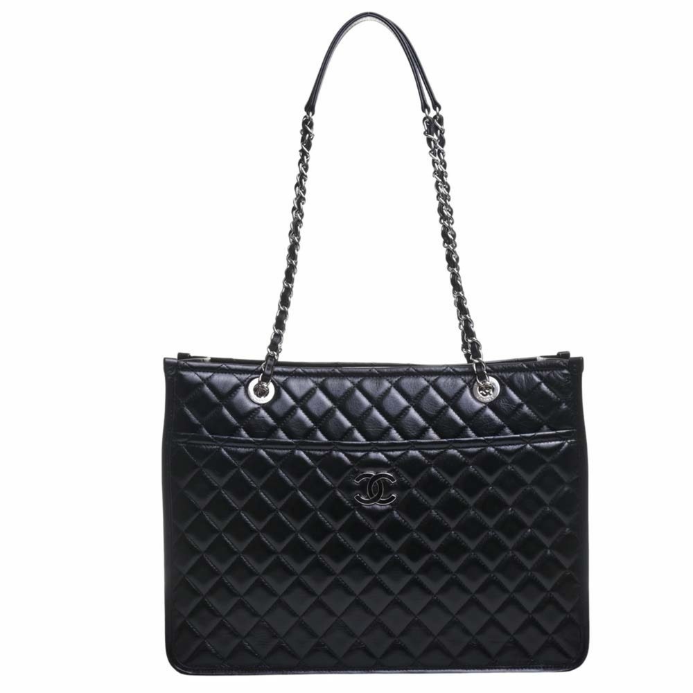 CHANEL Leather Matelasse Coco Mark Chain Tote Bag Black Ladies - Picture 1 of 10